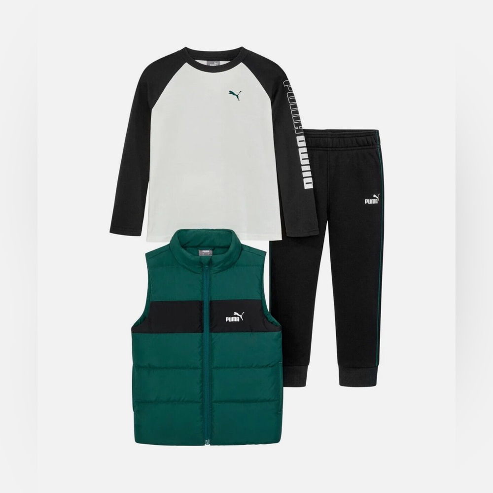 Puma boys 3-pieces vest pants Long SLeeve Shirt set multicolor size 6